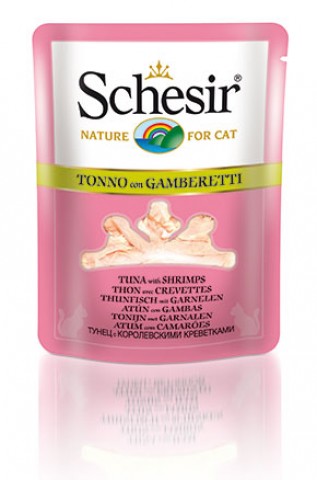 Vlažna hrana za mačke Schesir preliv brodet tuna i gambori 70gr